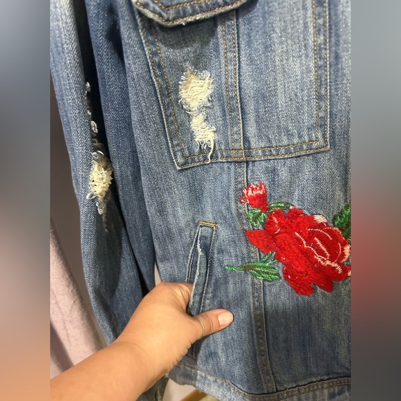 Hidden Distressed Denim Jacket - Picture 8 of 13